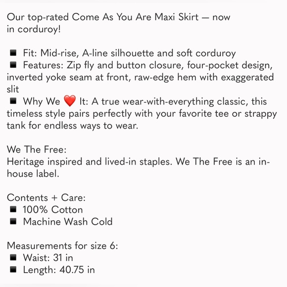 Free People We The Free Come as You Are Cord Maxi Skirt in Chocolate size 8 NWT - Picture 11 of 11